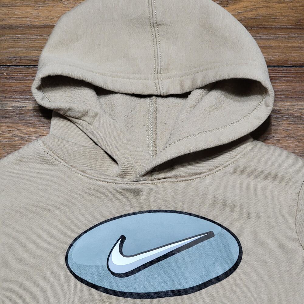 Nike Kids Beige LS Pullover Hoodie Grey Logo - Size Small (4-5 yrs) - Picture 2 of 5